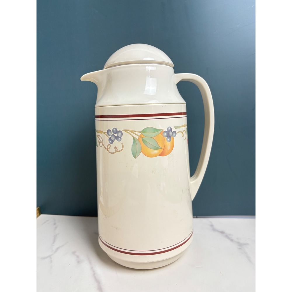Vintage Corning Thermique 1QT Thermal Carafe Abundance Fruit Pattern Pitcher